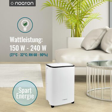 Noaton® DF 4212: Електричний осушувач повітря 13,2 л/24г з відводом, автовимкненням, тихий, для 45 м², таймер, бак 2,1 л, для квартири, підвалу