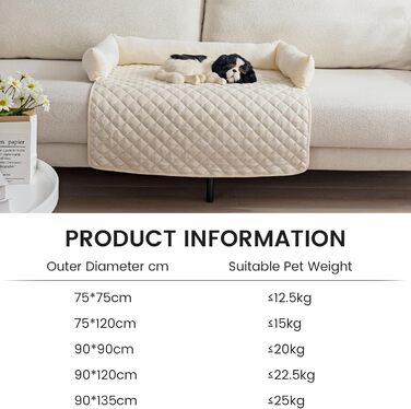 OKYUK Dog Beds Dog Cushion - Sofa Protector, Handcrafted Washable Dog Bed, Dog Cushion, Couch Cushion, Fluffy Dog Mat for Large, Medium & Small (75 x 75cm) (90 x 90 cm, Beige)