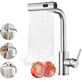 Кухонний змішувач Schwarz Waterfall з висувною лійкою та 3 режимами струменя, поворотний на 360°, з гальванічним покриттям сріблястого кольору