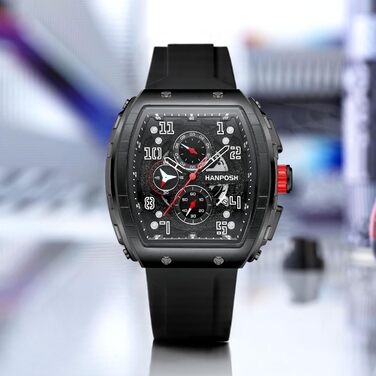 HANPOSH Чоловічий годинник: аналоговий кварцовий годинник з водозахистом, спортивний стиль, тактичний дизайн (чорний)