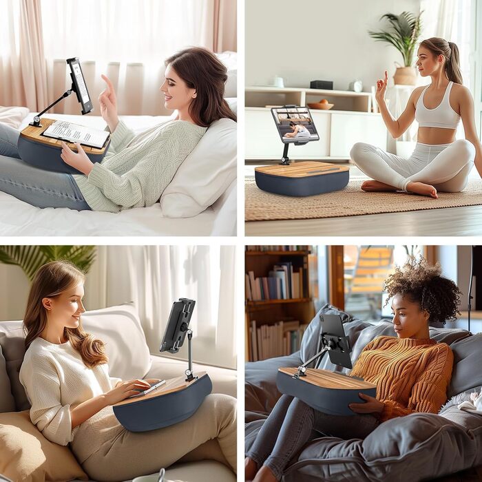 Подушка-підставка Beanbag для планшета та смартфона (4,7–13 дюймів), м'який тримач з регульованою опорою для читання в ліжку та на дивані, сірий