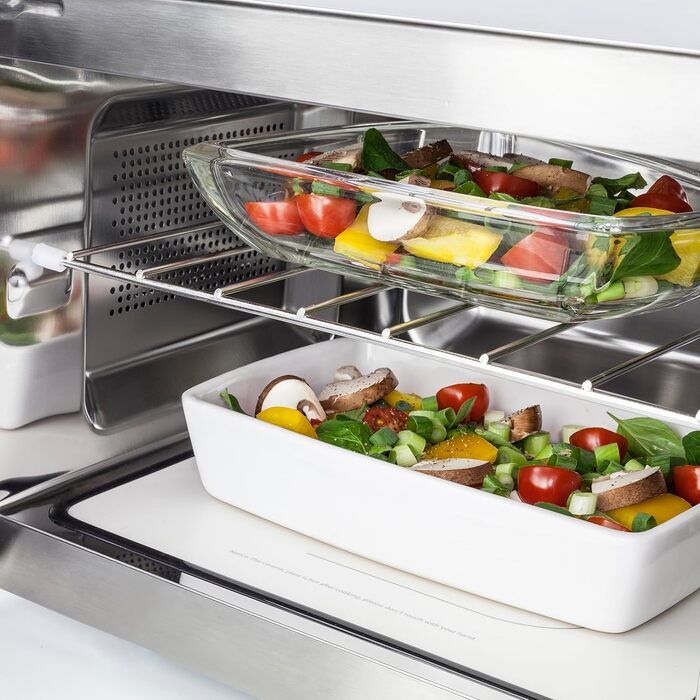 Мікрохвильова піч CASO MG20 Ceramic з грилем 2-в-1 | Керамічний нагрівач, решітка-гриль для 2 рівнів, 900 Вт, 1000 Вт гриль, 20 л, нержавіюча сталь, дзеркальне покриття