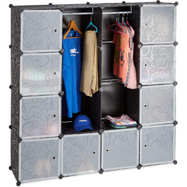 Relaxdays Modular Clothes Rack with 12 Compartments, Large Plastic Wardrobe, 145.5 x 145.5 cm, White (Black)