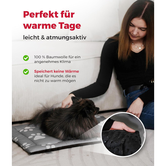 Літня собача ковдра HS-Hundebett® з бавовни з наповнювачем та антиковзким покриттям XS (45x65 см) – М'яка ковдра для собак на літо – Пральна та довговічна – Легка літня ковдра для собак – Лапка Антрацит, Виготовлено в Німеччині Лапка Антрацит 45x65 см