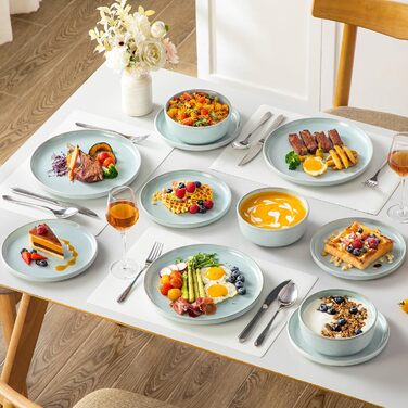 Набір посуду Steingut vancasso ANYA Mintgrün (18 предметів) - 6 осіб, сучасний сервіз з тарілок та мисок, сумісний з посудомийною машиною та мікрохвильовою піччю