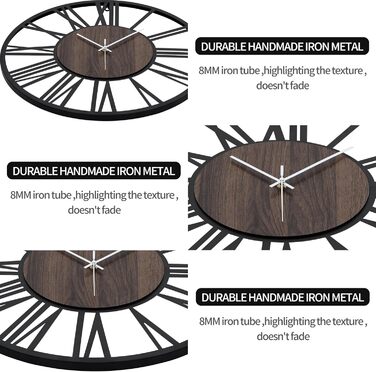 HAITANG Round Wall Clock, Black, 34 cm, for Living Room, Decoration, Vintage Style, Roman Numerals, Silent, Non-Ticking, Wall Clocks for Home, Garden, Office, Cafe Decoration (50 cm, Black)