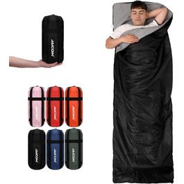 Легкий літній спальний мішок для кемпінгу та відпочинку на природі - для дорослих, туризму та відпочинку в приміщенні (зелений/чорний)