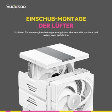 Кулер для процесора Sudokoo SK620 White (AM5): двосекційний повітряний охолоджувач з цифровим дисплеєм, 6 теплотрубками та 2 вентиляторами PWM FDB 120мм, білий