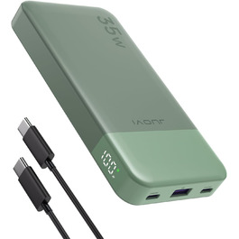 Портативний павербанк JUOVI 10000mAh, 35W з 2 USB-C та 1 USB-A, PD 3.0 QC 4.0, для iPhone, MacBook, iPad (Зелений)