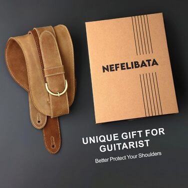 Гітарний ремінь Nefelibata з повномісної шкіри, 2' з кишенею для медіатора, для бас-, електро- та акустичної гітари, з медіаторами, кнопками та замками (Star Black) (Vintage Latte Brown)