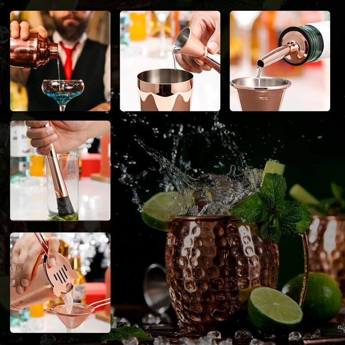 Sovyime Cocktail Set Cocktail Shaker 750ml Bartender Set, 16-Piece Stainless Steel Bar Cocktail Accessories with Wooden Stand, Perfect Home Kitchen Gift for Men Women
