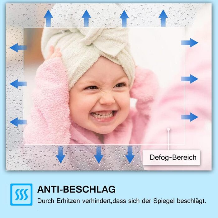 LED дзеркало для ванної кімнати LISA 70x50 см з підсвічуванням, сенсорне регулювання, антизапар, 3 кольори світла