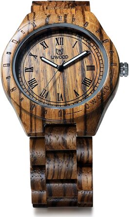 Чоловічий дерев'яний годинник Uwood серії Zebra: ручна робота, сандалове дерево, кварц, римські цифри, вінтажний стиль
