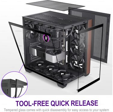 Корпус ПК FOIFKIN M09 ATX з дерев'яною передньою панеллю з горіха, без RGB вентиляторів, Type-C, чорний, Mid-Tower для ігор