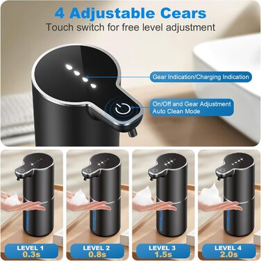 Автоматичний дозатор мила на батарейці з сенсором, USB-зарядка, 4 рівня регулювання, для кухні, ванної, школи. Підходить для рідкого та пінного мила. Білий колір.