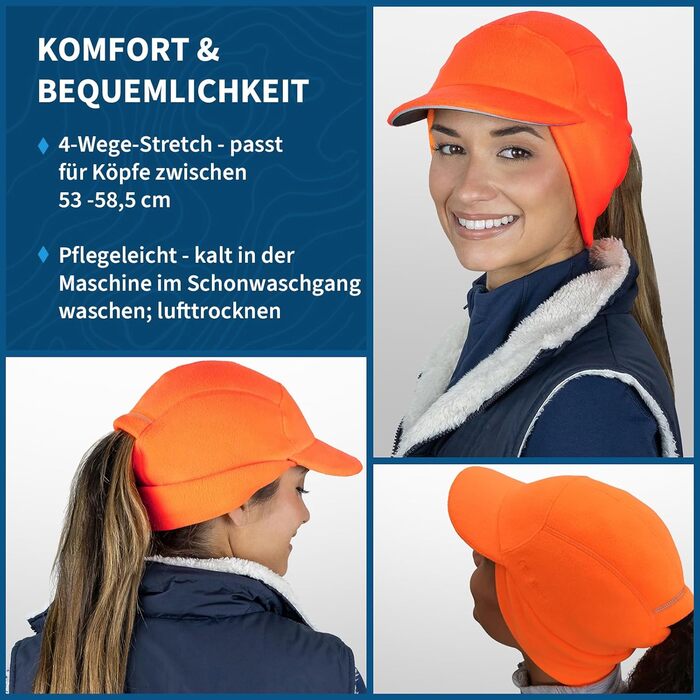 TrailHeads Fleece Sport Mütze Damen - Флісова спортивна шапка для жінок з отвором для хвостика, зимова шапка з світловідбиваючим краєм, універсальний розмір (Hunter Orange)
