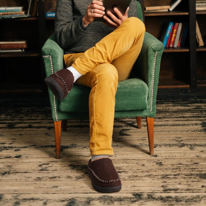 Чоловічі тапочки MIXIN для дому та вулиці з піною пам'яті, теплі, пухнасті, зручні, антиковзаючі мокасини, EU41-47 (43 EU), Колір: Коричневий