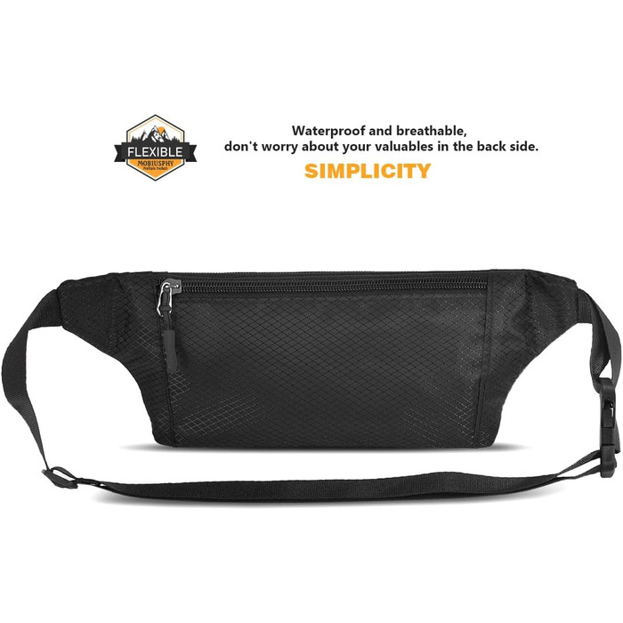 Спортивна бананка на пояс для жінок та чоловіків. Водонепроникна бананка-сумка для бігу, подорожей, кемпінгу, фітнесу та їзди на велосипеді. Чорна.
