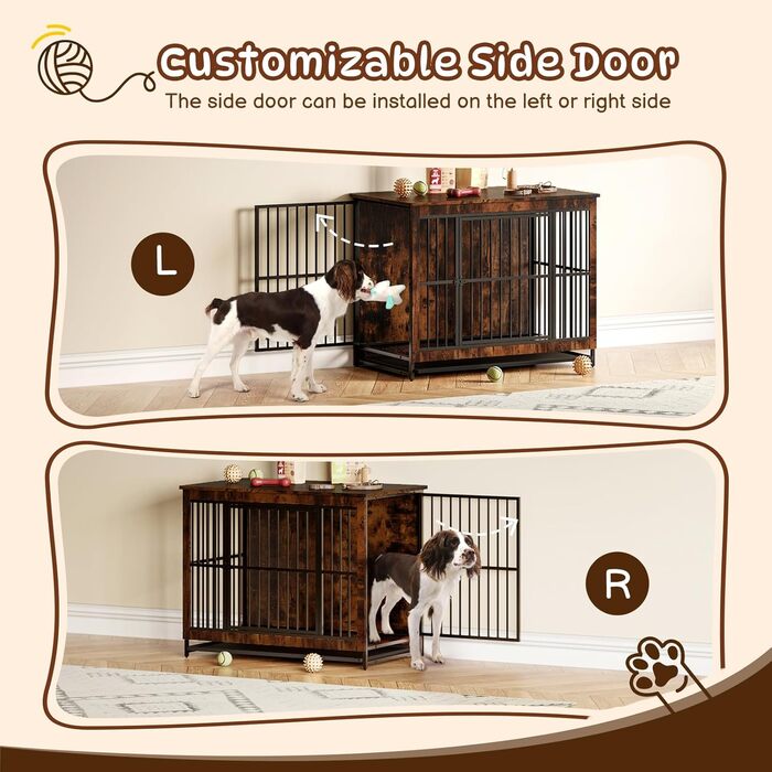 Дерев'яний вольєр для собак з двома дверцятами, міцний вольєр-будка для великих, середніх та малих собак, знімний піддон, 97.5 x 97.5x59x77.5 см