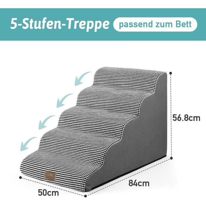 Сходинки для собак широкі, для домашніх тварин з нековзною поверхнею (Чорний та Білий, 83x50x57см, 5.0)
