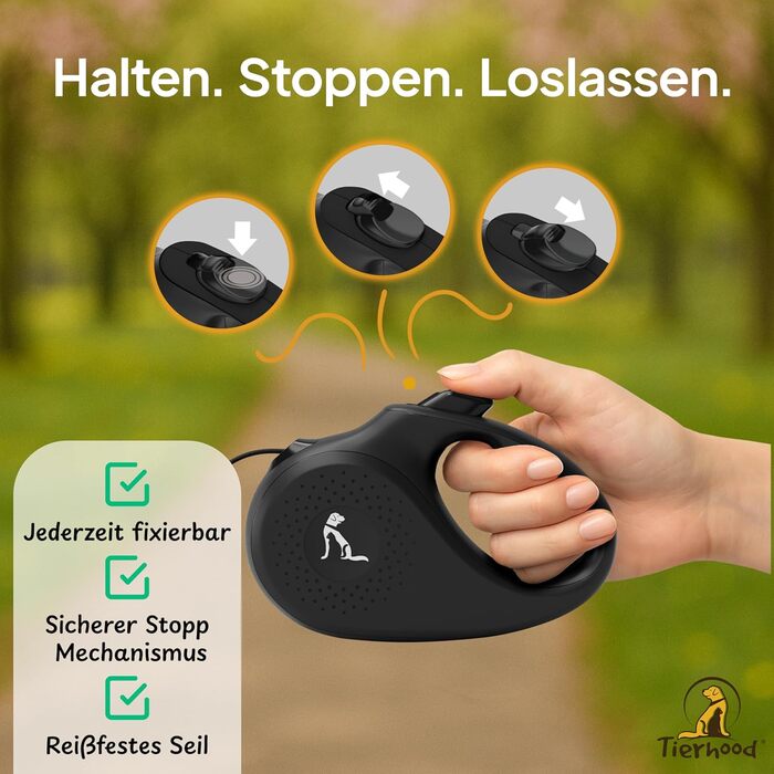 Рулетка для котів та маленьких собак Tierhood 5 метрів, чорна