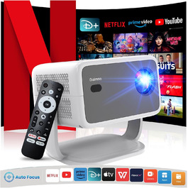 4K проєктор з автофокусом, обертання 360°, WiFi та Bluetooth. Підтримка Netflix, YouTube, Prime Video, D+. Smart проєктор для дому та вулиці, сірий.