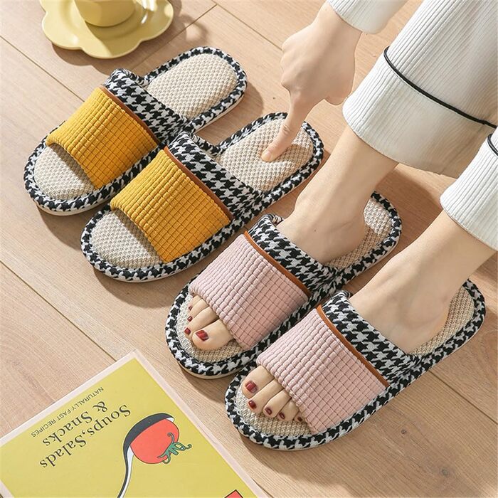 Зимові тапочки для гостей з льону, миючі, з антиковзким покриттям, жіночі/унісекс, відкриті, рожеві (38/39 EU)