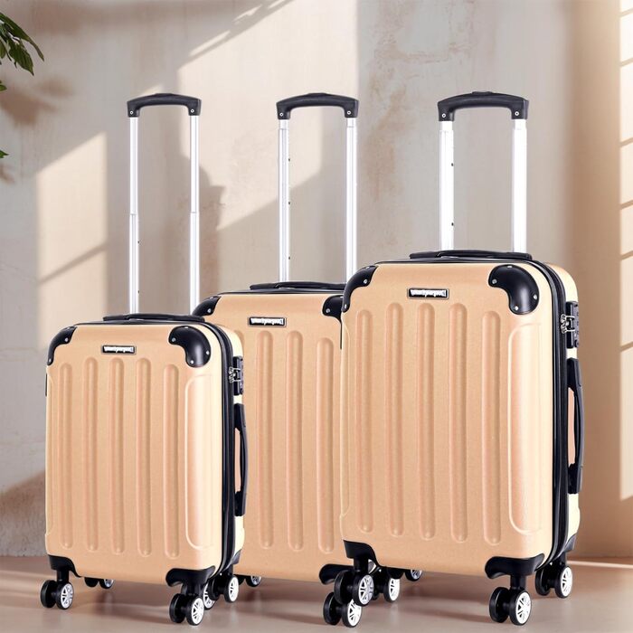 Набір валіз 3er - міцні валізи з ABS-корпусом, TSA-замок, розширюваний об'єм - M, L, XL, захист кутів, 360° колеса, телескопічна ручка, підходить для ручної поклажі & можна складати (персиковий)