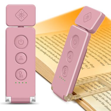 Світлодіодна кліпса для читання Glocusent 12 LED з затискачем, рожева: лампа для книги в ліжко, 5 кольорів, 5 рівнів яскравості, 100 годин роботи, для дітей та любителів читати