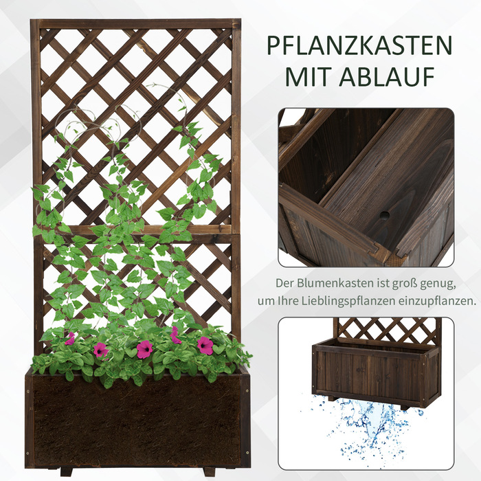 Outsunny Raised Garden Bed with Trellis and Planter Box made of Wood, 72.5x31.5x149.5cm, ideal for climbing plants & roses in the garden