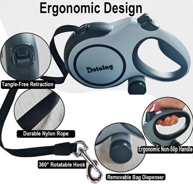 Рулетка для собак 8м, висувна повідка для собак середніх та великих порід до 50 кг, повідка-рулетка, подарунок для собаки (сірий/чорний, 8 м)