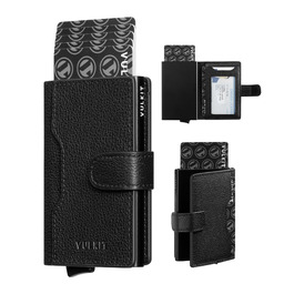 Чоловіче картхолдер VULKIT з RFID захистом, шкіряний, на 3 картки та віконце для ID, з магнітною застібкою, червоний (шкіра Litchi)