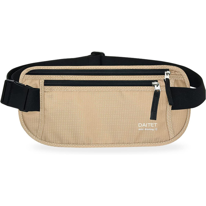 RFID-захисний пояс-сумка для чоловіків та жінок, для подорожей та бігу, чорний/бежевий, ширина пояса: 3.7 см