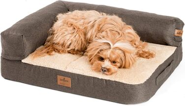JAMAXX Преміум Софа для собак 2-в-1 - Ортопедична, з Memory Visco, знімні подушки та чохол, м'який фліс/овчина/шерпа, PDB3014 (65x50 см, коричневий+пісочний фліс)