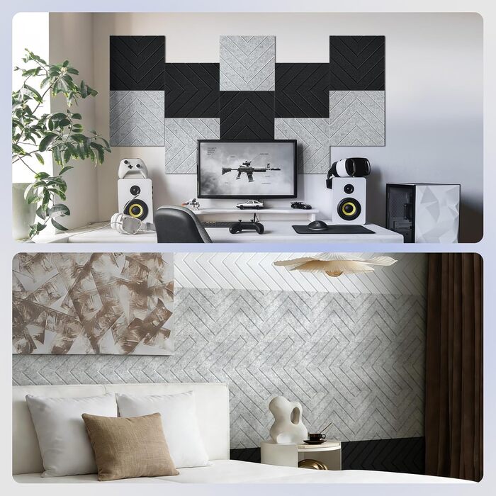 Самоклеючі акустичні панелі Vieshful для шумоізоляції стін та стелі, 10 шт, 30x30x1 см, чорні — звукопоглинаючі плити для студії, офісу та спальні