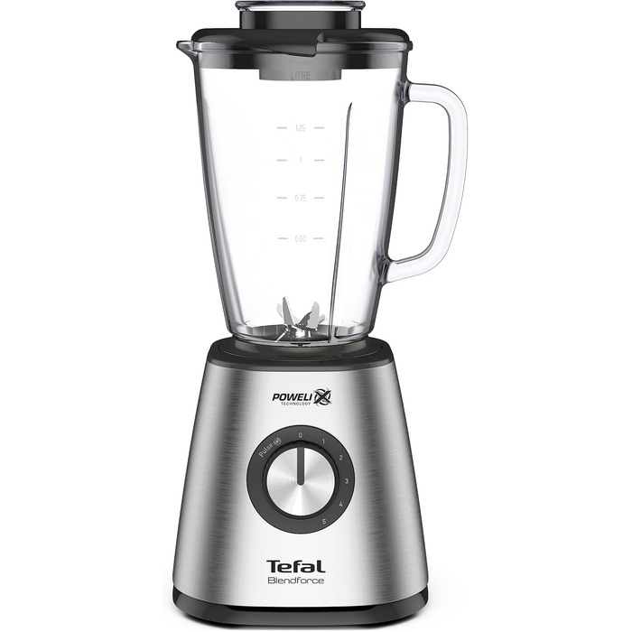 Tefal BL439D Blendforce 2 Stand Mixer | 800 W | Powerful Mixing | 5 Speeds | Pulse Function | 6 Powelix Blades | Stainless Steel Housing | 1.75-L Heat-Resistant Glass Jug | Ice Crushing | Stainless Steel