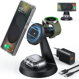 Бездротова зарядка Meifigno 3-в-1 для Samsung Galaxy: Mag-Safe, годинник, навушники (чорний)