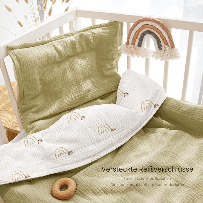 Комплект постільної білизни Lulumoon для дитячого ліжечка 100x135 см: простирадло 100x135 + наволочка 40x60 см з бавовни Oeko-TEX Standard – легка та комфортна постільна білизна для малюків (муслін-веселка, 100x135 см + 40x60 см)