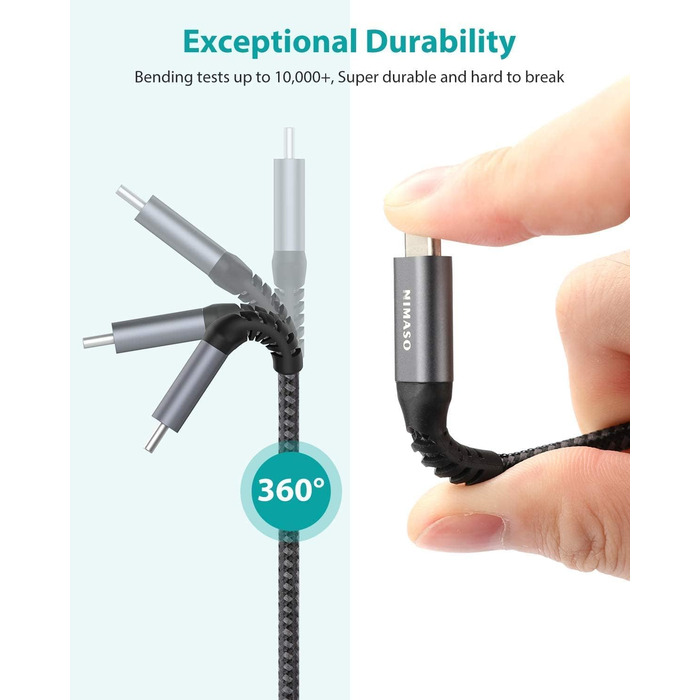 Кабель USB-C Nimaso [2 шт., 2м], 20V/3A/60W, сумісний з Samsung Galaxy, Google Pixel, MacBook, iPad, iPhone (сірий)