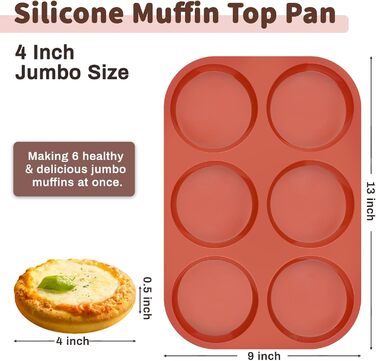JOERSH Silicone Egg Molds, Non-Stick Coated, 10.2 cm, Jumbo Size, Round Muffin Baking Pans, Egg Molds for Breakfast, Egg Sandwiches, Cornbread and English Muffins, 2 Pack