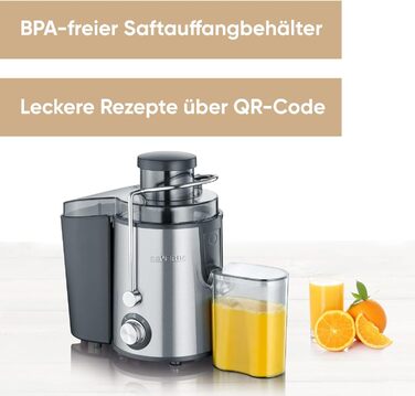 SEVERIN ES 3566: Електрична соковитискачка з нержавіючої сталі, 0.5л, чорний/нержавіюча сталь