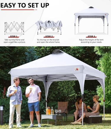 ABCCANOPY 3x3M Pop Up Gazebo Waterproof Festival Sunshade Outdoor Pavilion with Rolling Bag, Bonus 4x Weight Bags, 4x Ropes, 4x Stakes White Without Side Walls
