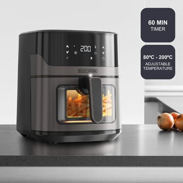 Фритюрниця повітряна BLACK+DECKER BXAF6500E, 1600W, 6.5л, 1300г картоплі фрі, 8 програм, регулювання температури 80-220°C