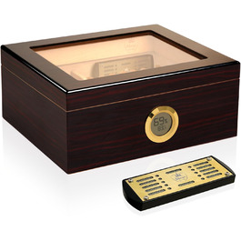 Вишуканий цигарковий вологий ящик (гумодор) ручної роботи з іспанського кедра, цифровим гігрометром, зволожувачем та роздільниками. Подарунок для чоловіків (30-50 сигар). Чорний колір.