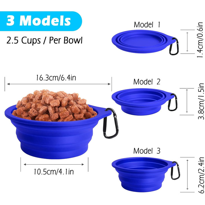 Складані годівниці для собак PetBonus, 2 шт. Силіконові миски для води для собак у подорожах, портативні, не проливаються з карабіном для собак і котів, для води та корму (600 мл, Армійний зелений, Синій)