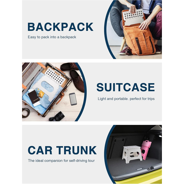 Складний табурет HOUSE DAY 27см чорний, 150кг, з антиковзними ніжками та ручкою, для кухні, ванної, дитячої кімнати, кемпінгу