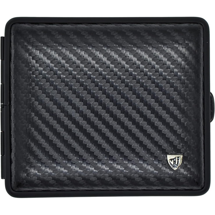 V.H. 1912 VOM HOFE MANUFACTORY Cigarette Case Genuine Leather, Handmade in Germany, Carbon with matte black frame, 85mm, ideal for 18 cigarettes - Case, Cigarette Box