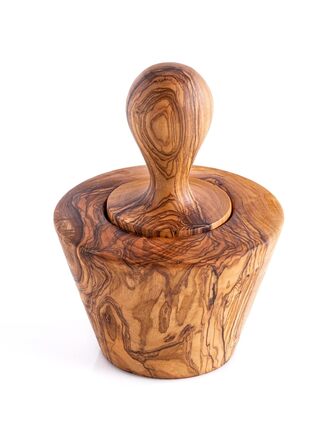Olive Wood Mortar Set - Ø 12 cm, H 11 cm - Handmade, Ergonomic, Vintage, Eco-Friendly & Durable, Multifunctional, Decorative, Gift Idea (TH)