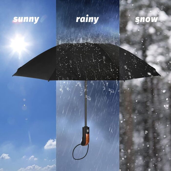 Зонт Kastewill: жіночий та чоловічий, компактний, штормостійкий, автоматичний, з 10-ю металевою основою, тефлонове покриття, чорний