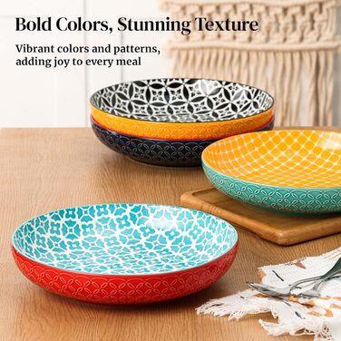 Набір глибоких тарілок DOWAN (4 шт.) Ø 25,2 см, кераміка, 1480 мл. Ідеально для супу, пасти, салату. Яскраві кольори.